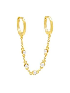 Adina Eden 14k Tiny Double Pearl Chain Huggie Earring